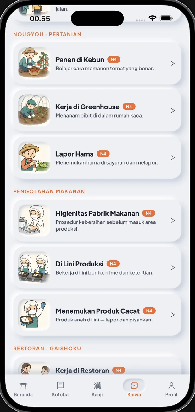 Percakapan sektor kerja Ganbatte! Nihongo