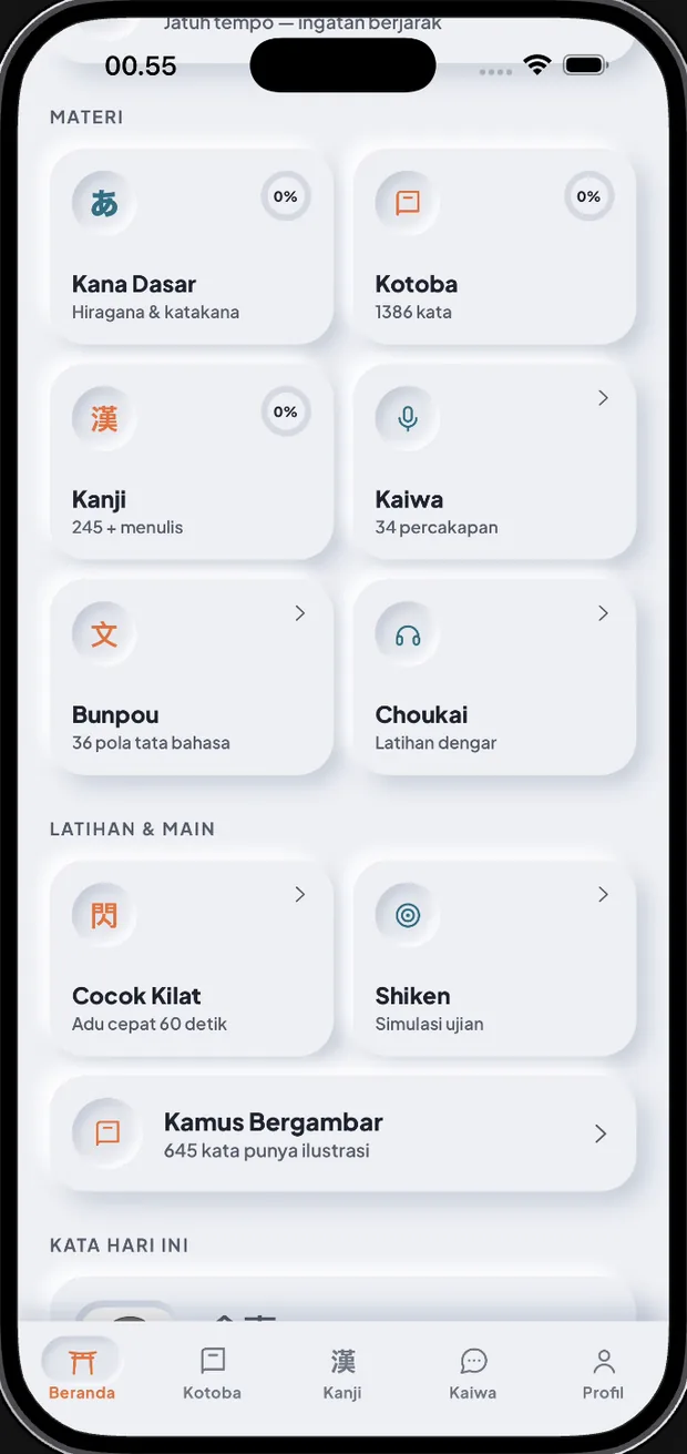 Beranda Ganbatte! Nihongo — grid materi